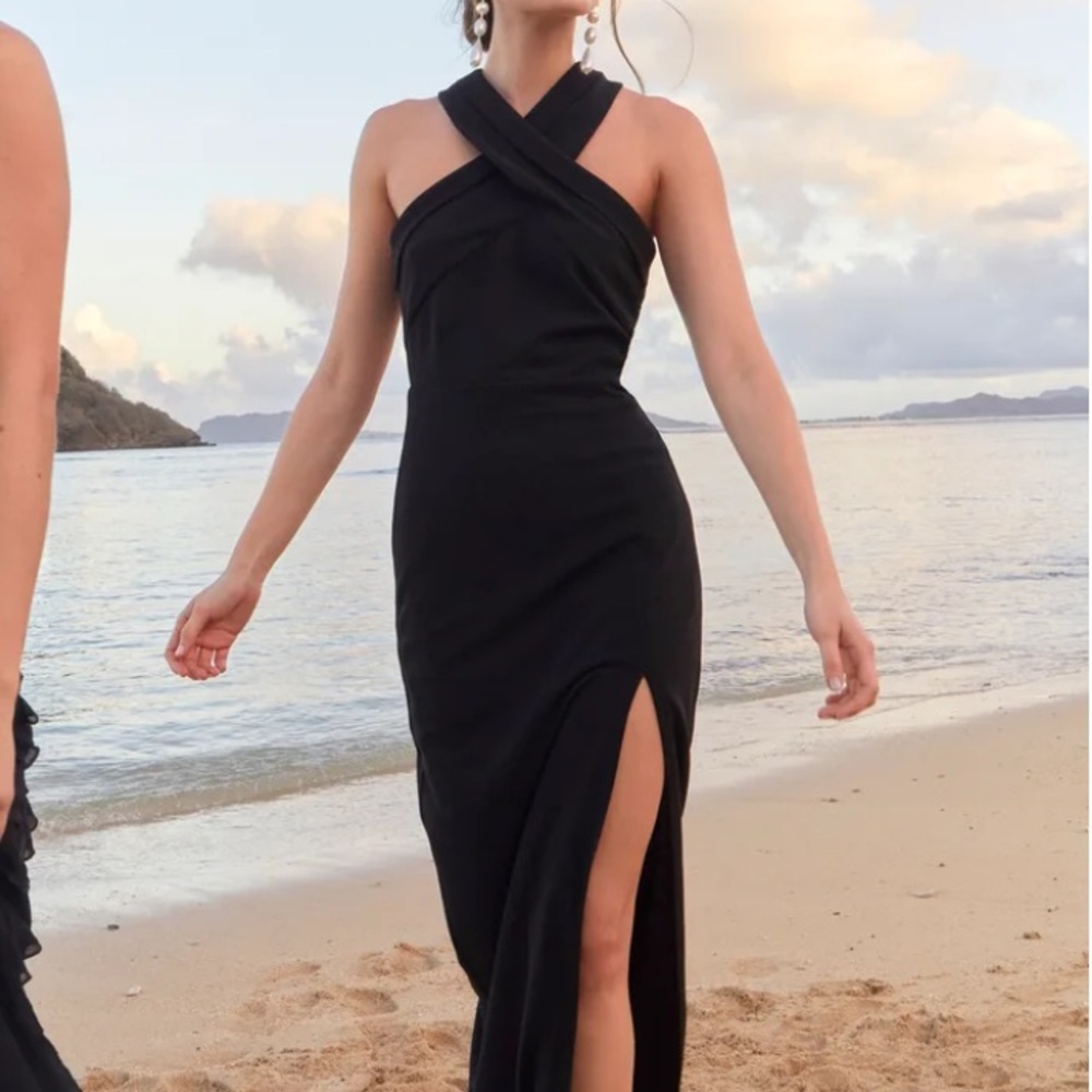 Lulus Black Halter Neck Maxi Dress